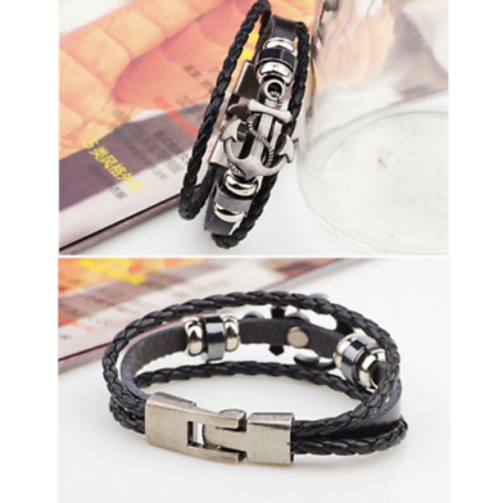 Unisex Leather Anchor Bracelet - Picture 4 of 4